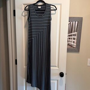 CAbi Black Maxi Dress with Light Blue Stripes